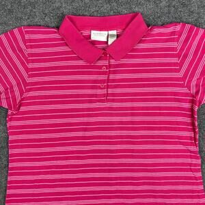 Elisabeth Liz Claiborne Polo Womens 1X Pink Stripe Cotton‎ Short Sleeve Casual